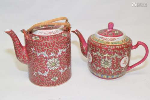 Two 20th C. Chinese Famille Rose Teapots