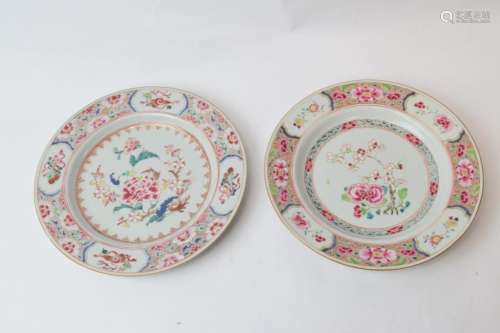 Two 18th C. Chinese Export Famille Rose Plates
