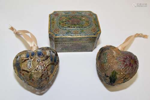 Three 20th C. Chinese Peking Glass Cloisonne Objects
