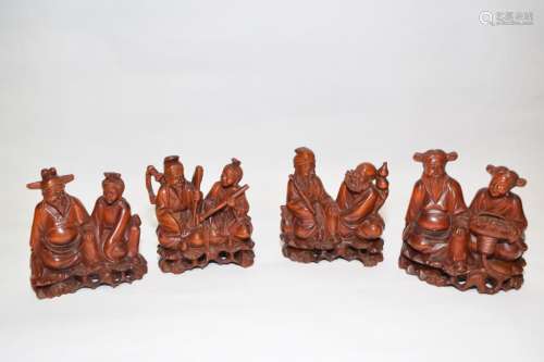 Set of19th C. Chinese Huangyang Carved Eight Deities