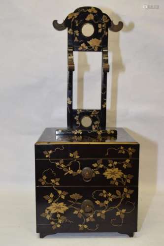 19th C. Japanese Gold Painted Lacquer Vanity Cabinet