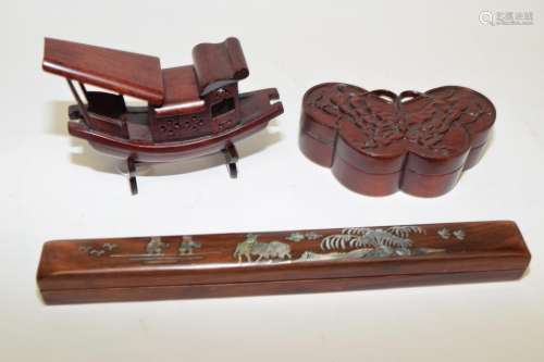 Group of Chinese Hongmu Carved Objects