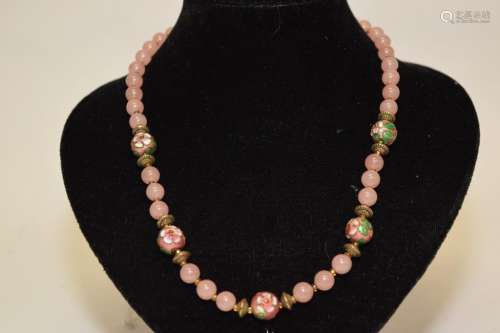Rose Quartz and Enameled Bead Necklace