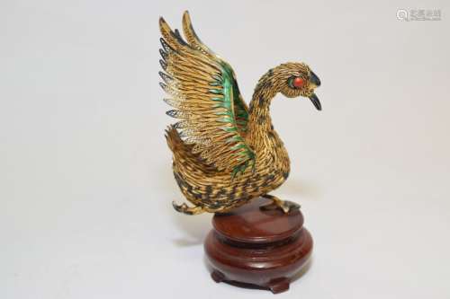 19-20th C. Chinese Enamel over Silver Goose