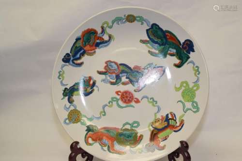 Large 19-20th C. Chinese Wucai Charger