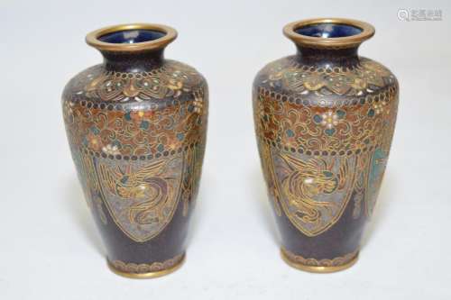 Pair of 19th C. Japanese Cloisonne Vases