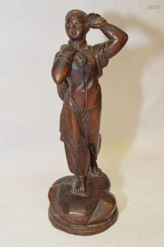 1960-70s Chinese Longan Wood Carved Maiden