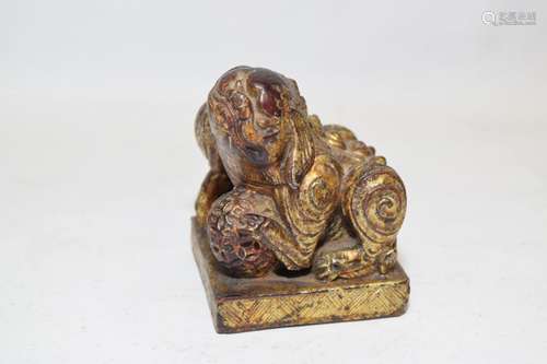 Chinese Guangdong Style Gilt Wood Lion