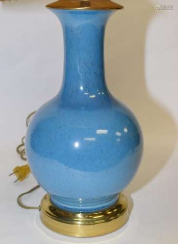 20th C. Chinese Faux Robbin's Egg Glaze Vase Lamp