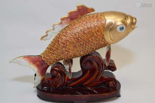 20th C. Chinese Enamel over Silver Carp