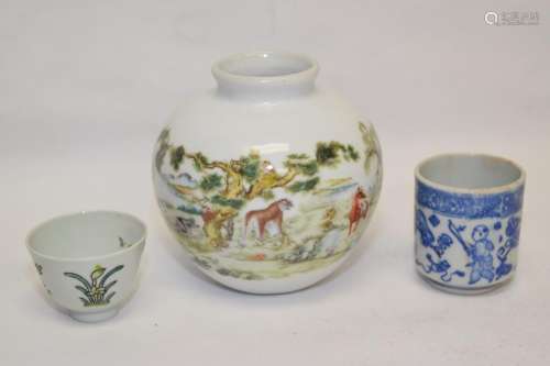 Group of Chinese Famille Rose and B&W Wares