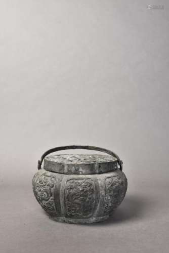 A BRONZE CENSER WITH COVER
