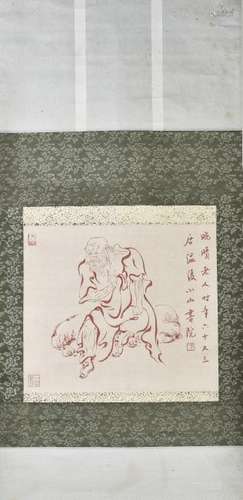 A CHINESE SCROLL PAINTING OF LUOHAN