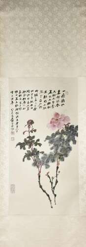 A CHINESE SCROLL PAINTING OF PEONY