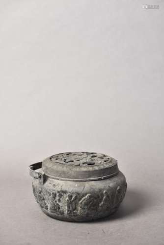 A BRONZE CENSER WITH COVER