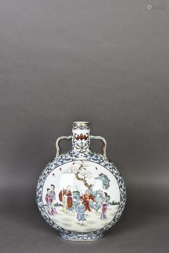 A FAMILLE ROSE MOON FLASK 'FIGURAL' VASE