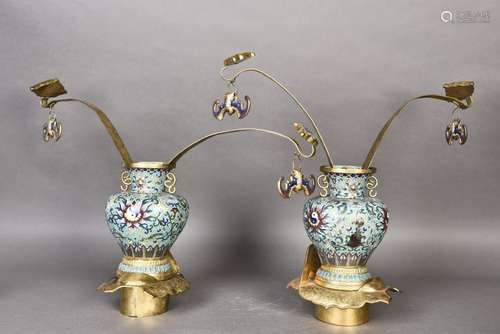 AN UNIQUE PAIR OF IMPERIAL CLOISONNE VASES