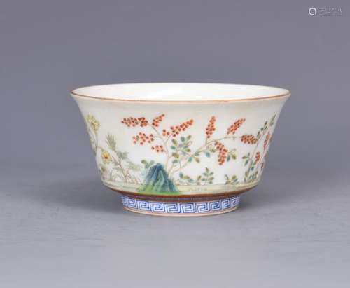 A FAMILLE ROSE 'LANDSCAPE AND FLOWER' CUP