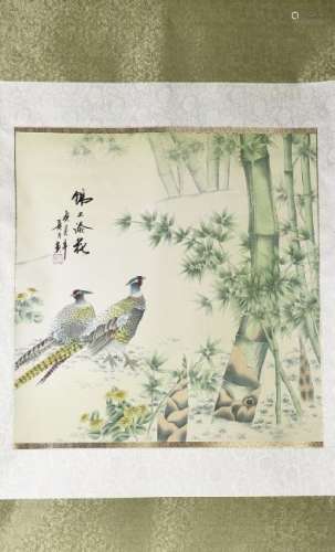 A CHINESE PAINTING OF BAMBOO AND BIRDS