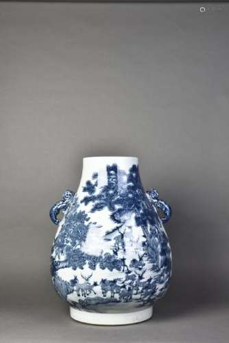 A BLUE AND WHITE 'DEER' VASE