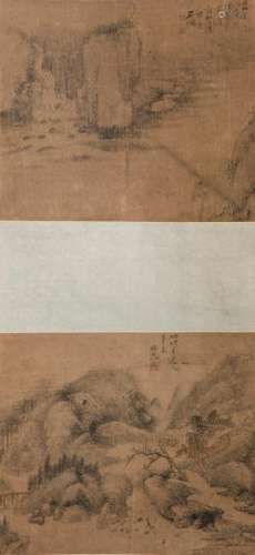 A CHINESE SCROLL PAINTING OF LANDSCAPE MOTIF
