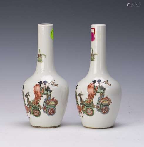 TWO FAMILLE VASES WITH PAINTING OF BEAUTIES