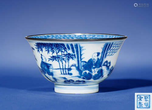 18世纪 青花人物纹茶碗