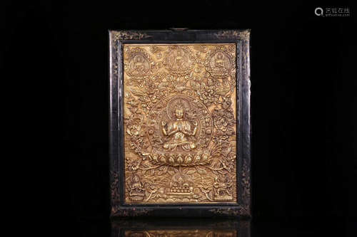 17-19TH CENTURY, AN IMPERIAL STYLE GUAN YIN PATTERN GILT BRONZE HANGING SCREEN, QING DYNASTY