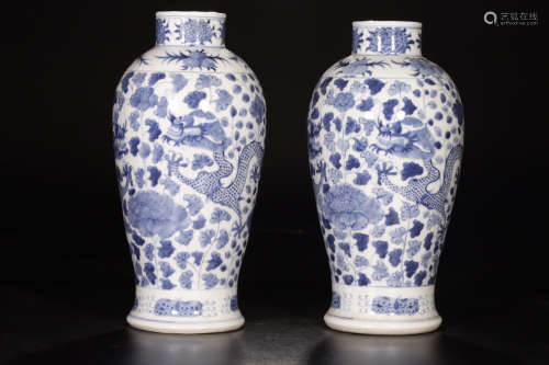 17-19TH CENTURY, A DRAGON PATTERN PORCELAIN VASE, QING DYNASTY