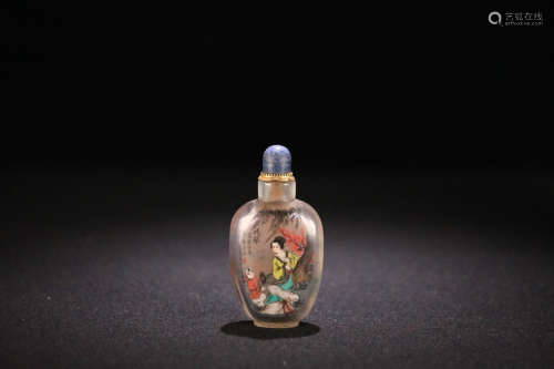 18-19TH CENTURY, A STORY DESIGN CRYSTAL INSIDE PAINTED SNUFF BOTTLE , LATER QING DYNASTY.
