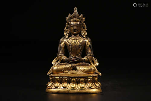 17-19TH CENTURY, A BUDDHA DESIGN GILT BRONZE ORNAMENT, QING DYNASTY