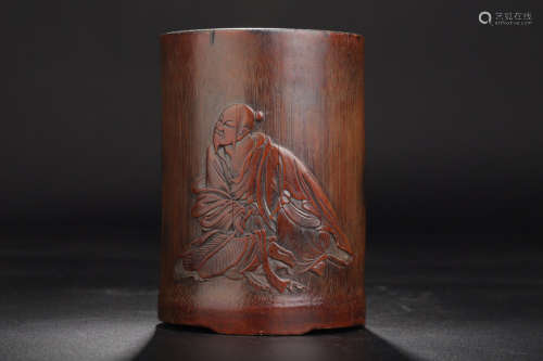 17-19TH CENTURY, A STORY DESIGN  BAMBOO BRUSH POT, QING DYNASTY