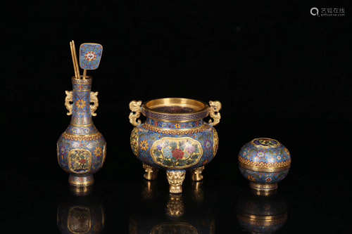 17-19TH CENTURY, A SET OF FLORAL PATTERN CLOISONNE CENSER, QING DYNASTY