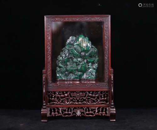 17-19TH CENTURY, A MOUNTAIN DESIGN PEACOCK STONE ORNAMENT, QING DYNASTY