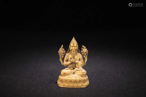 18-19TH CENTURY, A TIBETAN  GILT BRONZE BUDDHA STATUE, LATER QING DYNASTY.