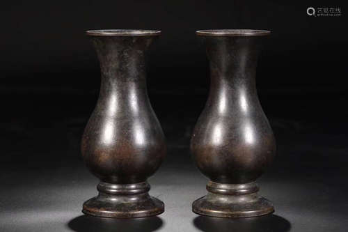 17-19TH CENTURY, A PAIR OF BRONZE VASE, QING DYNASTY