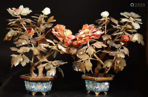 17-19TH CENTURY, A PAIR OF CLOISONNE POTTED LANDSCAPE, QING DYNASTY