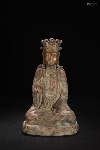 AN OLD BRONZE GUANYIN STATUE