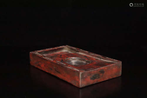 18-19TH CENTURY, A SQUARE DRAGON  DESIGN OLD PIT DUAN INKSTONE, LATER QING DYNASTY.