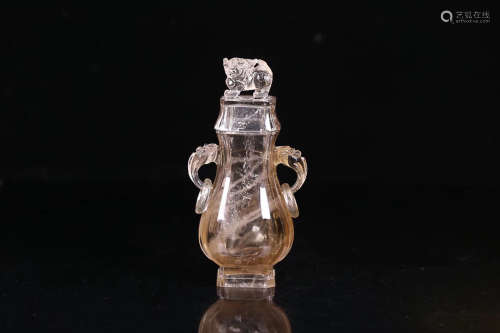 17-19TH CENTURY, A DOUBLE-EAR OLD CRYSTAL BOTTLE, QING DYNASTY