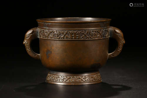 14-16TH CENTURY, A DOUBLE-EAR BRONZE CENSER, MING DYNASTY