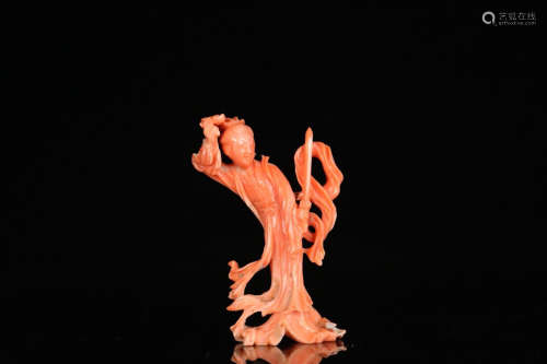 17-19TH CENTURY, A CORAL MAID STATUE, QING DYNASTY.