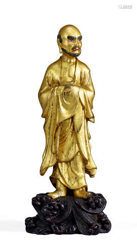 清早期 铜漆金达摩立像
