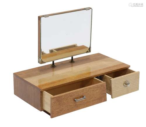 Mid-Century Modern salesman sample, the chest having a beveled mirror, above a rectangular top,