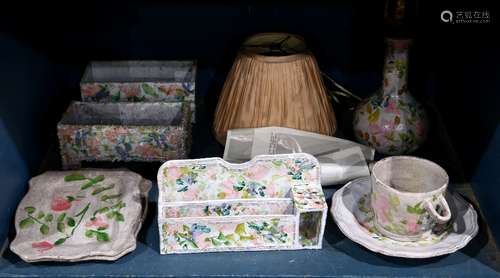 (lot of 8) Continental stoneware group, possibly Vallauris, the polychrome floral decorated set