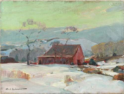 (lot of 5) Karl Schmidt (American, 1890-1962), Untitled (Landscape with House), Untitled (Seashore