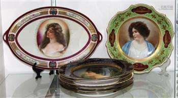 (lot of 7) Royal Vienna portrait plate group, comprising (5) cabinet portrait plates, each with