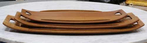 (lot of 3) Danish Modern Jens Quistgaard for Dansk graduated serving trays, largest 26.5