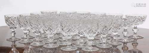 St. Louis crystal stemware group, consisting of (12) champagne bowls, (11) cordials, and (12)