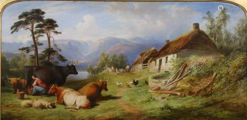 James William Giles (British, 1801-1870), “A Highland Cottage,” oil on panel, signed lower left,